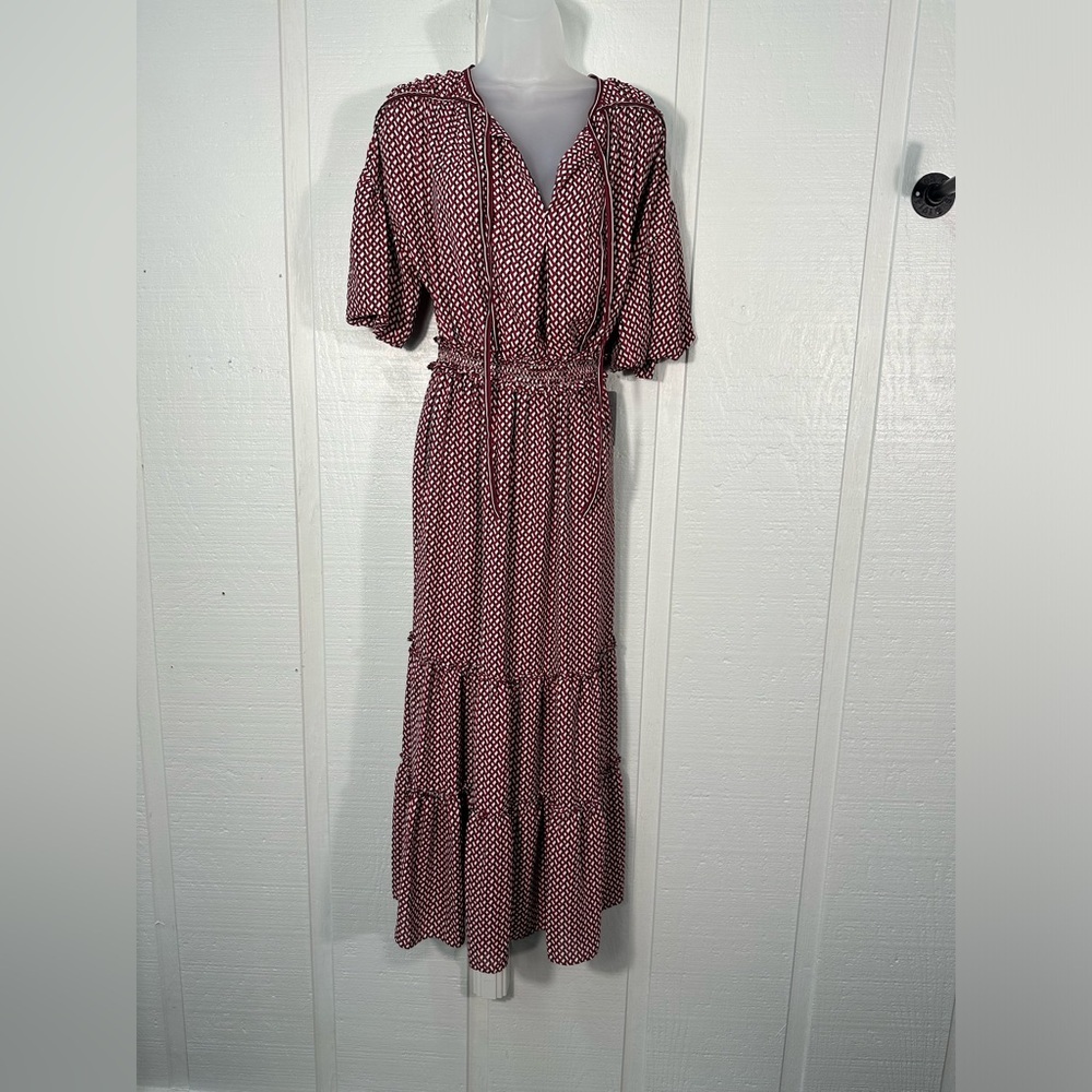 Max Studio Cream/Red Geo Print  Maxi Dress Size Small NWT - Picture 2 of 13